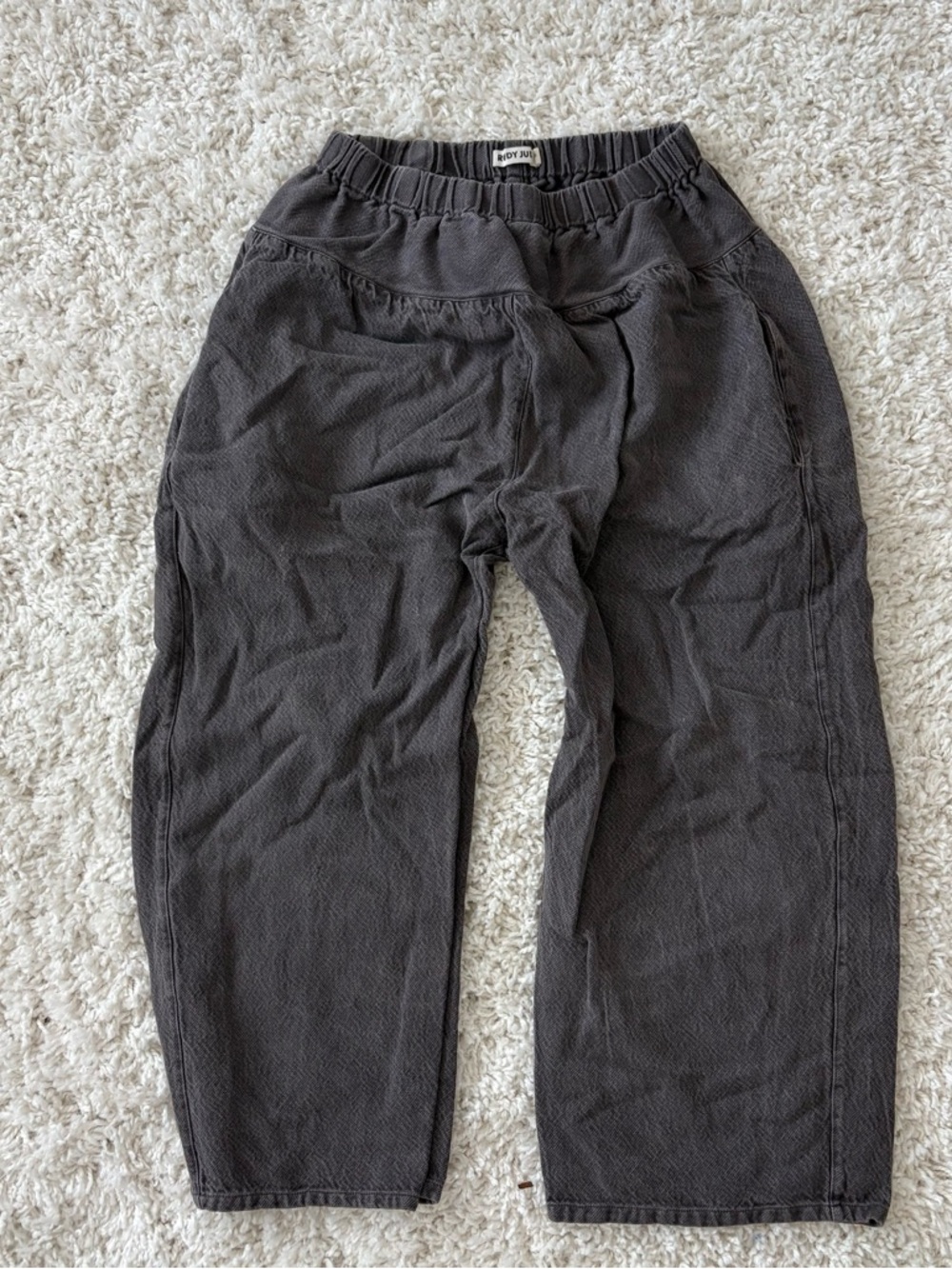 Rudy Jude Charcoal Cropped Pants elastic waist barrel leg S